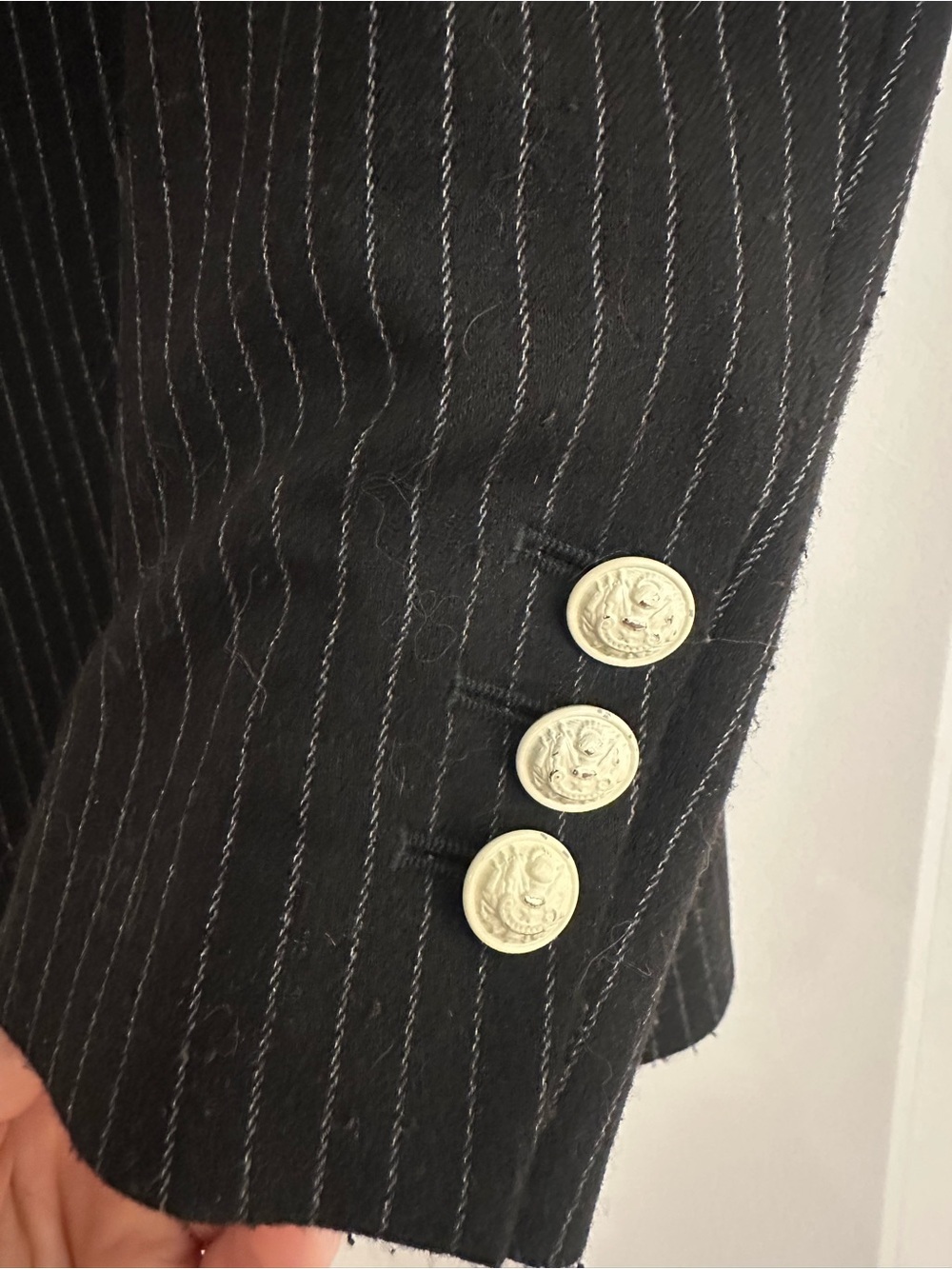 Laveer black  Pinstripe Blazer with Gold Crest - Picture 3 of 6